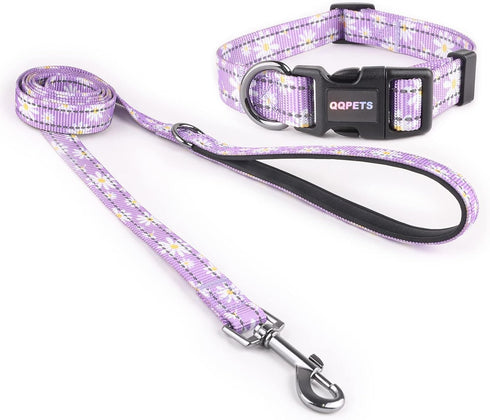 Reflective Dog Collar Leash Combo: Puppy Small Medium Large Adjustable Cute Matching Collar Set for Pet Girl/Boy Comfy Easy Walk Running Outdoor H...