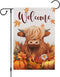 Welcome Fall Highland Cow Garden Flag 12x18 Inch Double Sided Burlap, Farmhouse Pumpkins Cow Yard Decor Seasonal Flowers Porch Flag for Rustic Aum...