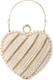 Oweisong Heart Pearl Clutch Purses for Women Cocktail Bride Evening Bag Vintage Wedding Tote Handbag with Chain...