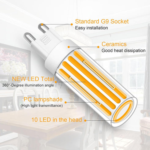 G9 LED Bulb Dimmable 8W, 60-80 Watt T4 G9 Halogen Equivalent, 2700K Soft Warm White, Ceramic G9 Bi Pin Base, 120V 800LM for Chandelier Ceiling Pen...