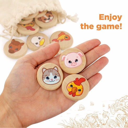 Ulanik Domestic Animals Matching Memory Game for Toddlers Age 3 + Year Old Preschool Wooden Board Games for Kids 4-8 Learning & Education Toys — 3...