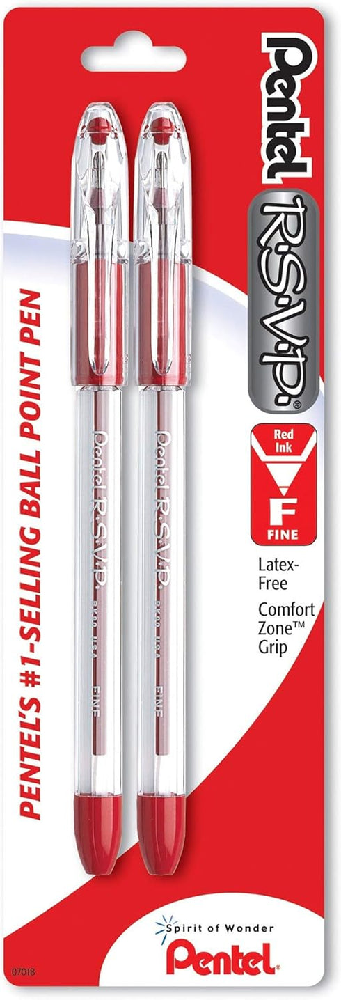 Pentel BK90BP2B RSVP Red Ballpoint Pen 2 Count......