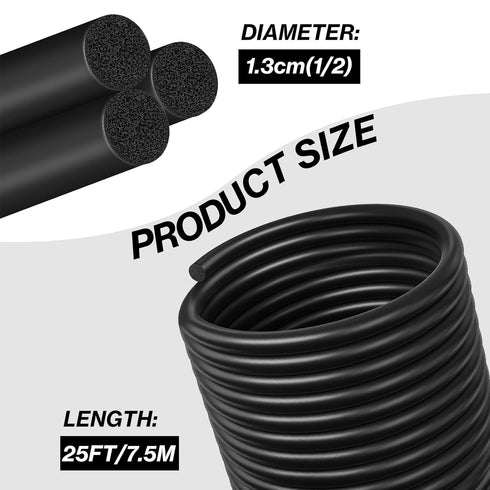 25FT Backer Rod 1/2 Inch Diameter Foam Caulk Concrete Expansion Joint Filler Black Rubber Caulk Saver Weather Stripping Concrete Filler Rope for G...