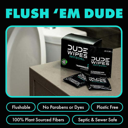 DUDE Wipes - On-The-Go Flushable Wipes - 1 Pack, 30 Wipes - Mint Chill Extra-Large Individually Wrapped Adult Wet Wipes - Eucalyptus & Tea Tree Oi...