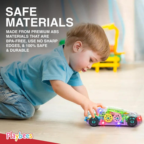Light-Up Transparent Car Toy for Kids - 1 Pack - Bump and Go Colorful Moving Gears, Music, LED Effects - Fun Educational Toy - Great Birthday Gift...
