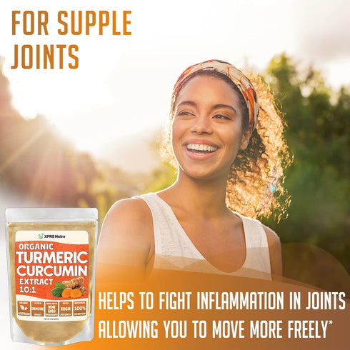 XPRS Nutra Organic Turmeric Curcumin Powder Extract 10:1 - Premium USDA Organic Curcumin Powder for Immunity - Vegan Friendly Pure Curcumin for Gu...