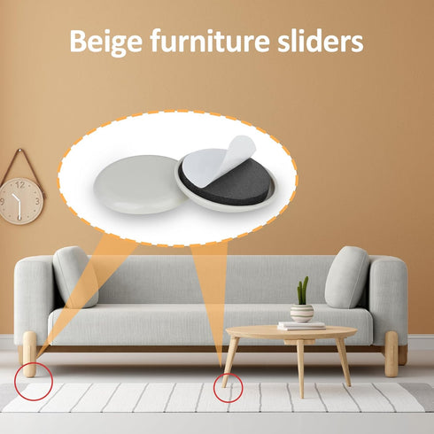 12pcs Easy Gliders for Furniture 2 inches Moving Pads on Carpet Moving Sliders for Heavy Furniture Self Adhered Beige Sliders for Hardwood Glides ...
