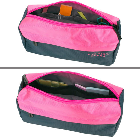 Five Star Pencil Pouch, Pen Case, Storage Organizer for School Supplies Earbuds Chargers Cables Makeup, 9-Pocket, Navy/Pink (505600B-ECM)...