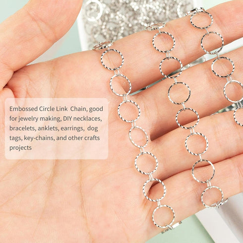 16.4 Feet Silver Plated Brass Chain for Jewelry Making Handmade Embossed 8mm Circle Link Chain Necklace DIY Supplies with 20pcs Open Jump Rings 50...