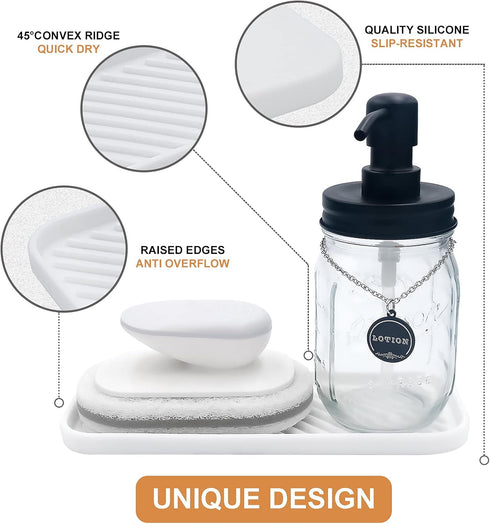 Silicone Organizer Tray, Soap and Sponge Holder for Kitchen Sink, Bathroom - Storage Tray for Dish Brush, Soap Dispenser, Dishwashing Accessories-...