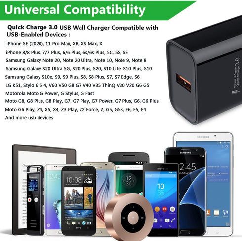 Samsung 18W USB Charger - 3A Quick Charge 3.0 Wall Charger - Fast Charging Block for Galaxy S24, S23, S22, S21, S20, S10, S9, S8, Z Flip 6, 5, 4, ...