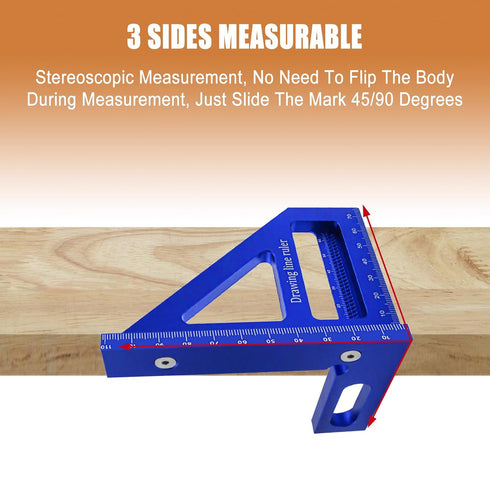 3D Multi Angle Measuring Ruler, 45 90 Degree Triangle Scriber Square Protractor, Miter Triangle Ruler Measuring Tool for Engineer Carpenter Woodwo...