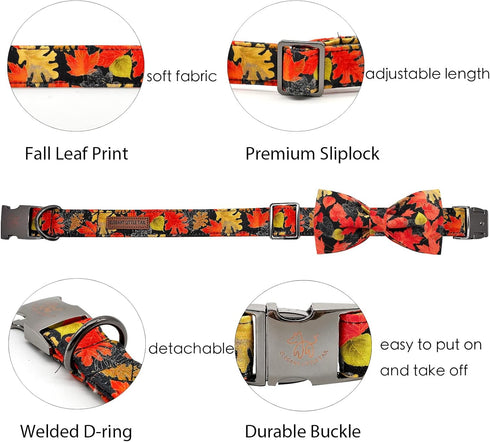 Elegant little tail Dog Collar with Bow - Fall Dog Collar Maple Leaf Bow Girl Boy Pet Collar Gift Soft Dog Bowtie Collars for X-Small Puppy...