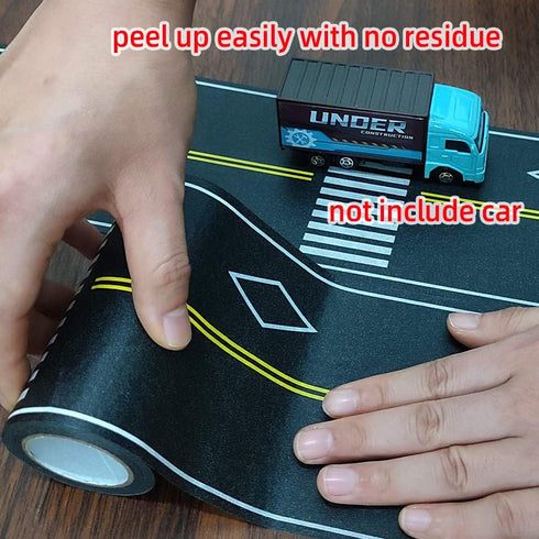 Play Road Tape for Kids Car Toy Road Tape Track, Stick to Floors and Table Flat Surface,No Residue, 2-Pack of 3.9 Inch Wide x 32.8 ft Black Tape f...