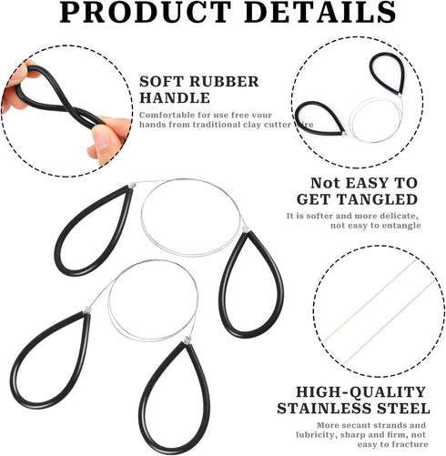 Clay Cutters Wire Steel Wire Clay Cutter Cutting Pottery Tools Cut Off Tools for Clay Artists with Black Handle Pottery Wheel Wire Tools 2 Pcs...