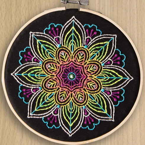 Leisure Arts Embroidery Kit 6" Neon Mandala- cross stitch kits for beginners - embroidery kit for beginners - embroidery kits for adults - embroid...