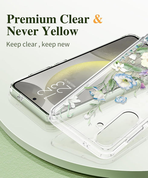 GVIEWIN for Samsung Galaxy S24 Case Floral, with Screen Protector & Camera Lens Protector, Hard PC&TPU Bumper Clear Shockproof Protective Women Ph...