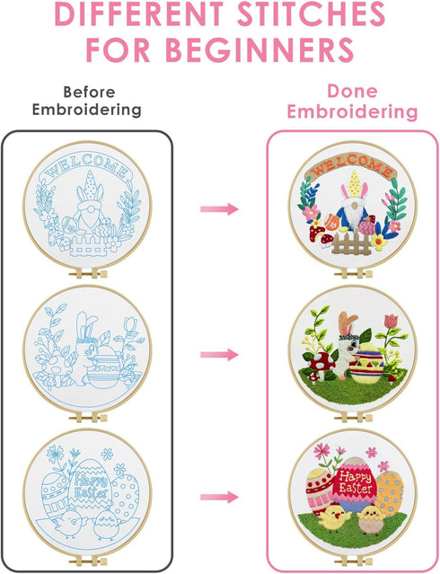 TINDTOP Embroidery Kit for Adult Beginners, 3 Sets Embroidery Stitch Practice kit Include Embroidery Cloth Hoops Threads for Craft Lover Hand Stit...