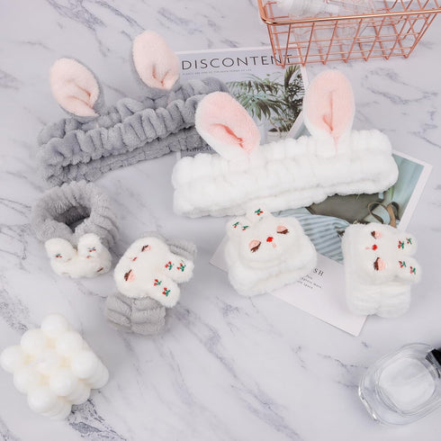 6Pcs Spa Headbands and Wrist Washbands Set, Bunny Ear Headbands for Washing Make Up Headbands, Skincare Headbands Easter Rabbit Face Wash Headband...