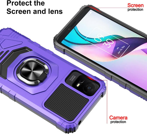 for TCL ION X Case,TCL ION V Phone Case with Tempered Glass Screen Protector,Military Grade Heavy Duty Shockproof Protective Cover,with Ring Kicks...