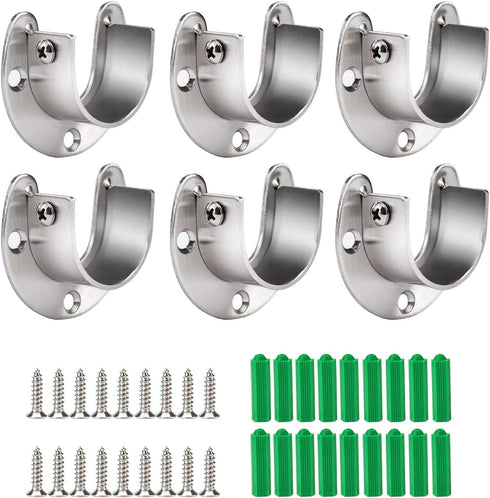 Cosweet 6 Packs Stainless Steel Closet Pole Sockets- Closet Rod End Supports, Flange Set Rod Holder with Screws for Easy Installation&Quick Remova...