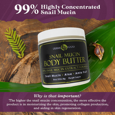 PURPLE CANYON 99% Snail Mucin Body Butter 8oz | Reduce Blemishes, Dark Spots, and Wrinkles for Radiant Skin | Skin Care Snail Cream Moisturizer Dr...