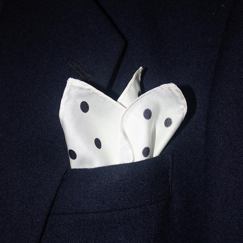 White Polka Dot Silk Pocket Square 100% Silk - Full-Sized 16"x16"...