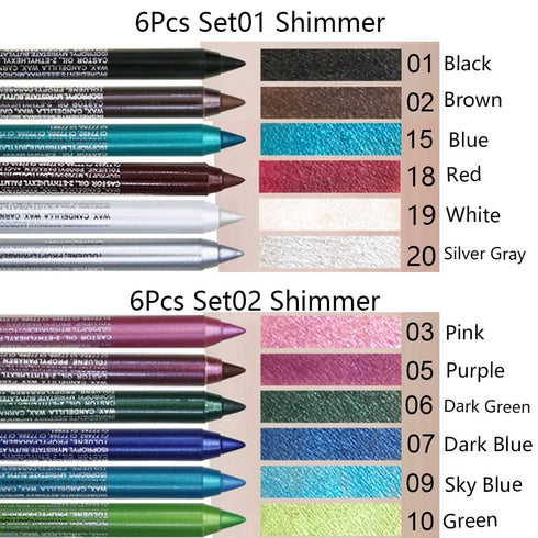 Amy's Diary 6Pcs Blue Colored Glitter Eyeliner Pencil Set, Dark Light Blue Green Purple Red Pink...