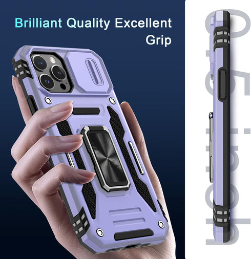DEERLAMN for iPhone 12 Pro Max Case with Slide Camera Cover+Screen Protector(1 Pack),Rotated Ring Kickstand Military Grade Shockproof Protective C...