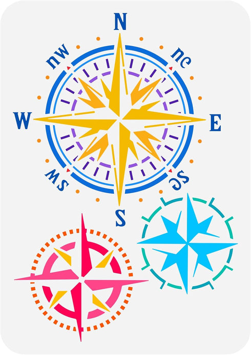 FINGERINSPIRE Compass Painting Stencil 11.7x8.3 inch Hollow Out 3 Style Vintage Compass Craft Stencil Reusable Nautical Drawing Template for DIY S...