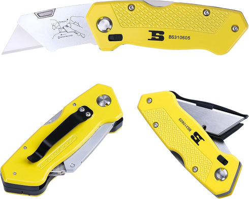 Folding Utility Knife?Box Cutter Retractable Foldable Heavy Duty Quick Change with 5-Piece Extra Blades...