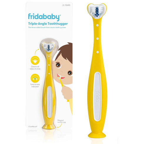 Frida Baby Triple-Angle Toothhugger Training Toddler Toothbrush | Toddler Toothbrush 2 Years and Up, Cleans All Sides at Once | Yellow...