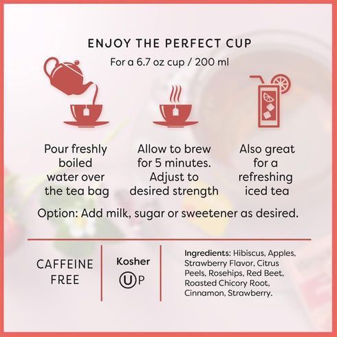 Wissotzky Strawberry Burst Herbal Tea, 20 Tea Bags | Fruity Blend | Caffeine Free Tea | Antioxidant Rich...