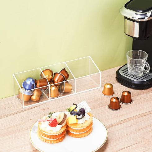 NiHome Magnetic Three-Compartment Acrylic Tea Bag Organizer, Versatile Storage Solution for Tea Bags and Small Items, Durable Sleek Design with Co...