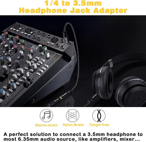 1/4 Headphone Adapter, 6.35mm Male to 3.5mm Female Audio Jack Adapter, Lossless Stereo Headphone Jack Adapter for Mixer Guitar Piano Amplifier Spe...