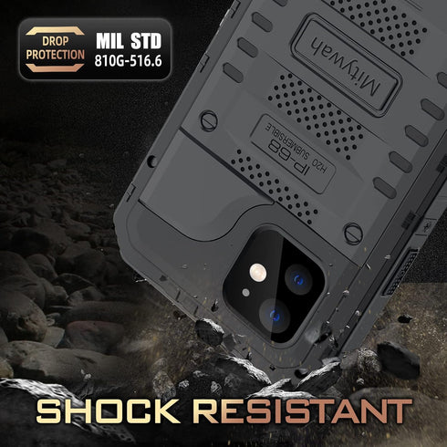 Mitywah Waterproof Case for iPhone 12, Heavy Duty Shockproof Case with Built-in Screen Protector, Full Body Underwater Protective Metal Case 6.1 i...