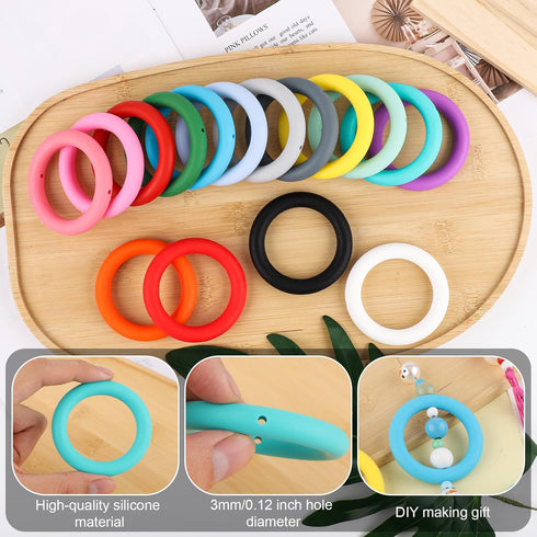 16pcs Silicone Beadable O Rings, 65mm Silicone Beads Ring Round Silicone Loop with 2 Holes Focal Frame Silicone Pendant for Jewelry Making DIY Cra...