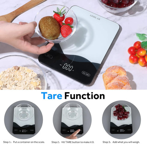 AIMILAR Food Scale, Chargeable LED Display 22lb with USB C Rechargeable Digital Kitchen Food Weight Scale for Baking and Cooking with Ounces and G...