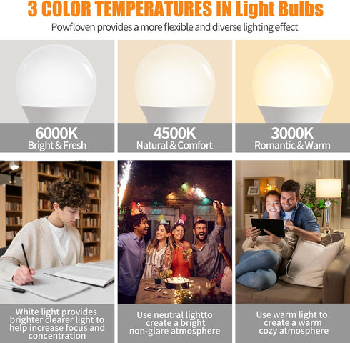 2Pack A19 LED Light Bulbs with Remote Control, 9W 800LM Smart Cordless Light Bulb 60W Equivalent, 3000K-6000K Dimmable E26 Led Bulb with Timing/Me...