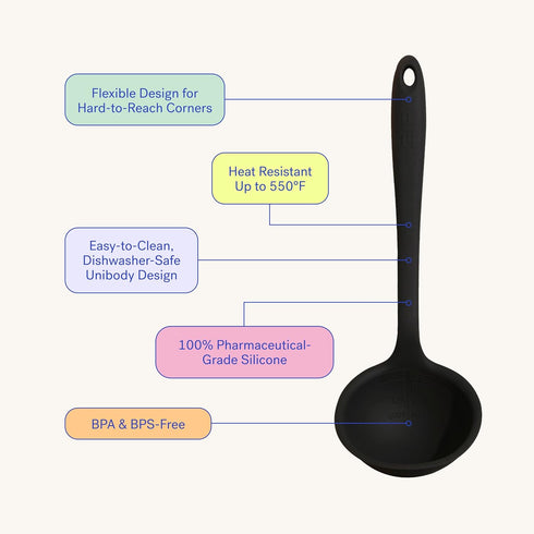 GIR: Get It Right Silicone Soup Ladle - Gray 3/4 Cup - Heat Resistant Up to 425°F & Precision Pour Edge - Seamless Dishwasher Safe Silicone Cookin...