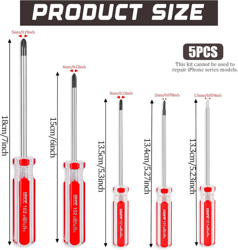 Triwing Screwdriver Set Magnetic Point Y Tip 5 Sizes 1.5mm 2mm 3mm 4mm 5mm, Magnetic Tri-wing Screwdriver Set with Plastic Handle...