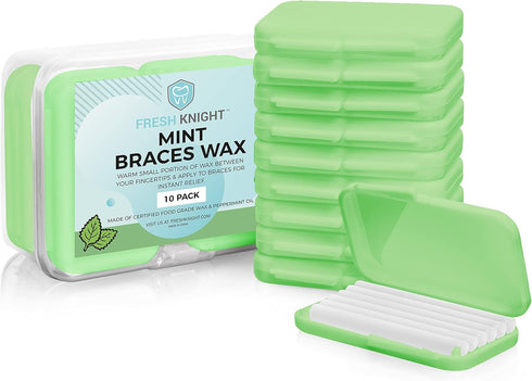 Braces Wax, 50 Orthodontic Strips & Cases (Mint) - 10 Pack, Premium Food Grade Wax for Aligners. Fresh Knight....