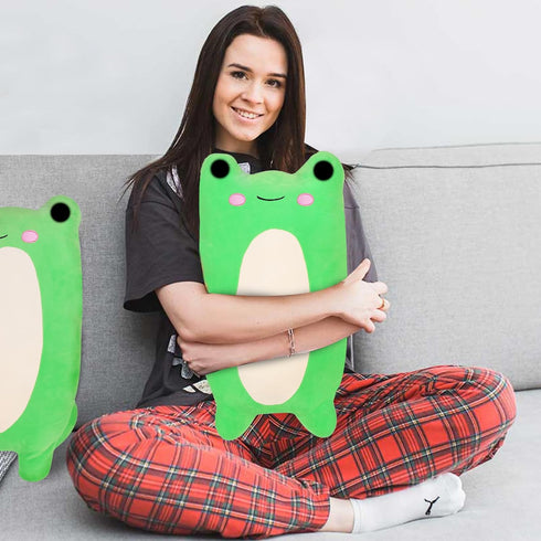Cute Long Frog Plush Toy, 12Inch Adorable Green Frog Stuffed Animal with Butt, Frog Boby Pillow Kawaii Big Squishy Frog Plushies Hugging Throw Pil...