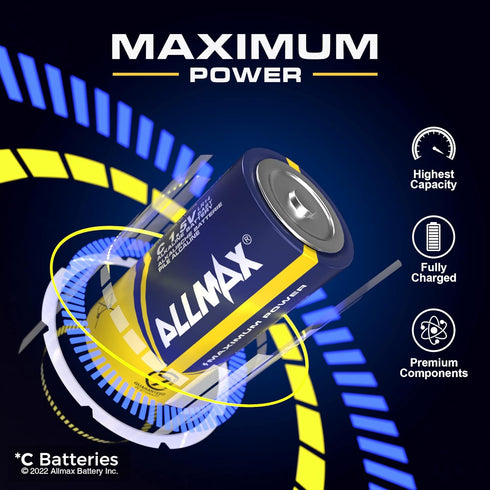 Allmax C Maximum Power Alkaline Batteries (6 Count) – Ultra Long- Lasting, 7-Year Shelf Life, Leakproof Design, Maximum Performance – 1.5V...