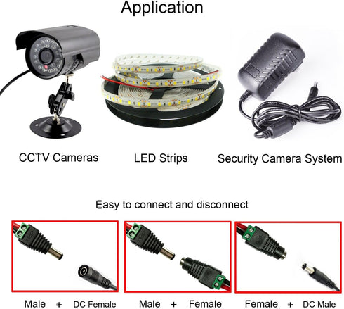 10 Pairs 12V Male+Female 2.1x5.5MM DC Power Jack Plug Adapter Barrel Connector for CCTV Security Camera Led Strip...