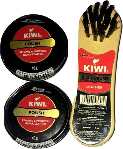 By Be The Bestest Kiwi Shoe Polish Paste Black(2) 0.2 fl oz with Kiwi Leather Shine Brush...