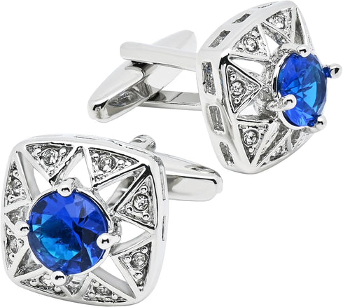 Faceted Blue Crystal Cufflinks for Men In Gift Case Square Shape Gemstone Men's Cufflinks Jewelry for Wedding Party Business Birthday Anniversary ...