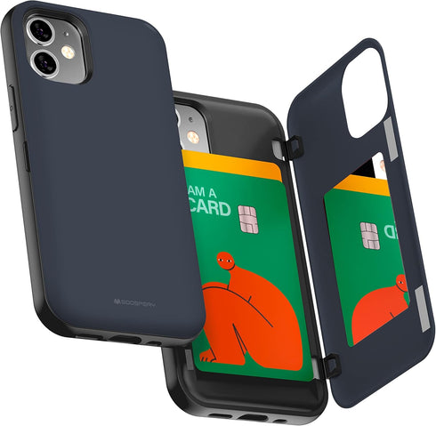 GOOSPERY iPhone 12 Mini Wallet Case with Card Holder, Protective Dual Layer Bumper Phone Case - Navy Blue...