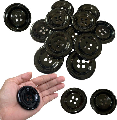 50 mm Large Button 4 Holes Black 15 Pcs for Crafts Making Clothes Sewing and DIY Projects, Scrapbook...