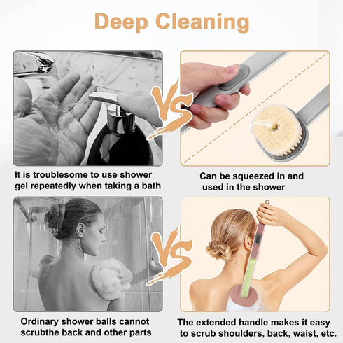 Back Scrubber for Shower, Long Handle Bath Massage Cleaning Brush with Soap Dispenser, Long Handle Liquid Bath Brush, Back Scrubber for Shower, Ba...